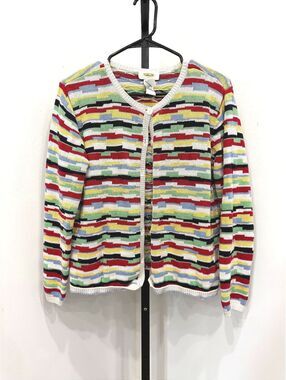 Talbots Women's Medium Cotton Multicolor Striped Cardigan Sweater